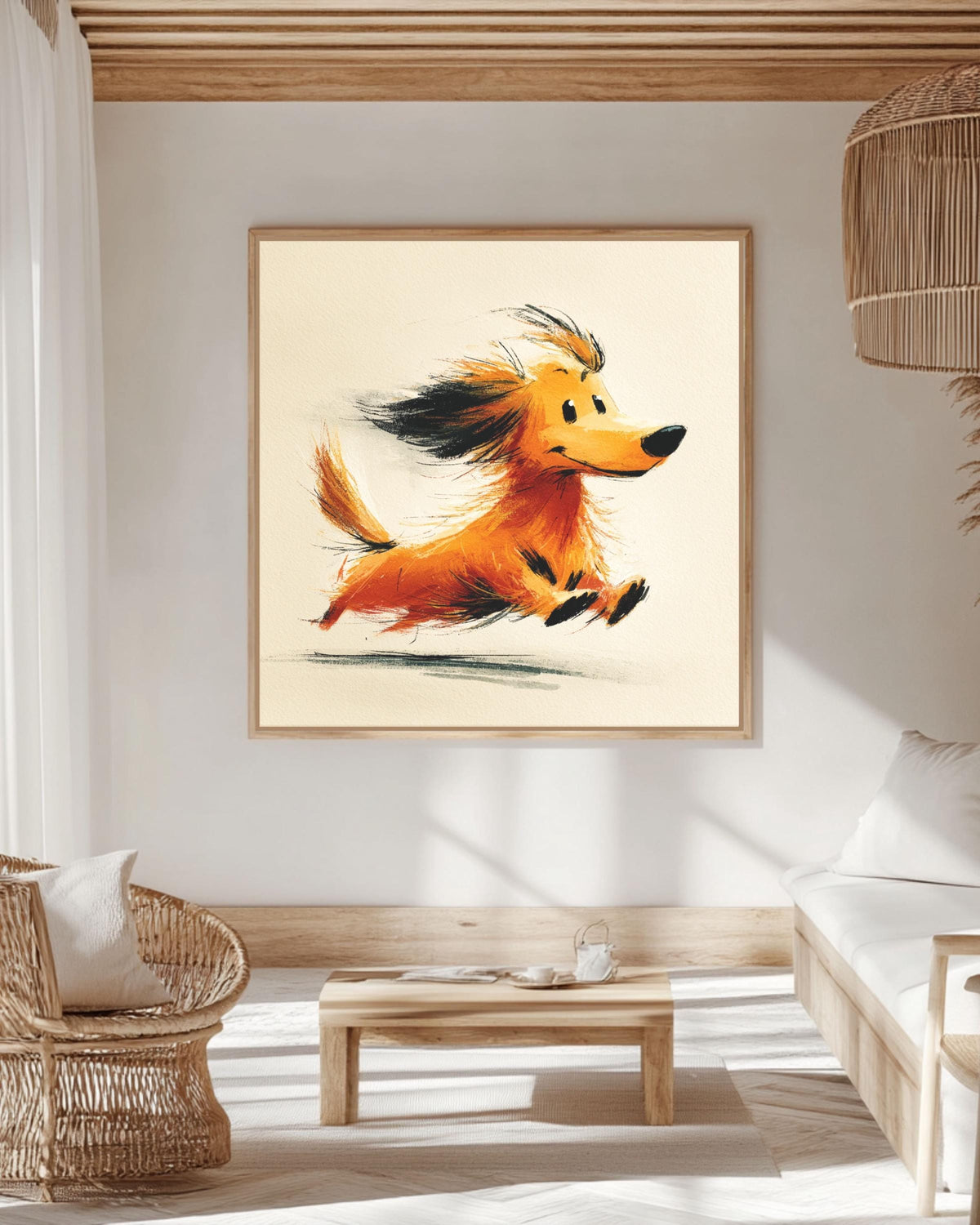 Long-Haired Dachshund Canvas Print | Running Wiener Dog Portrait