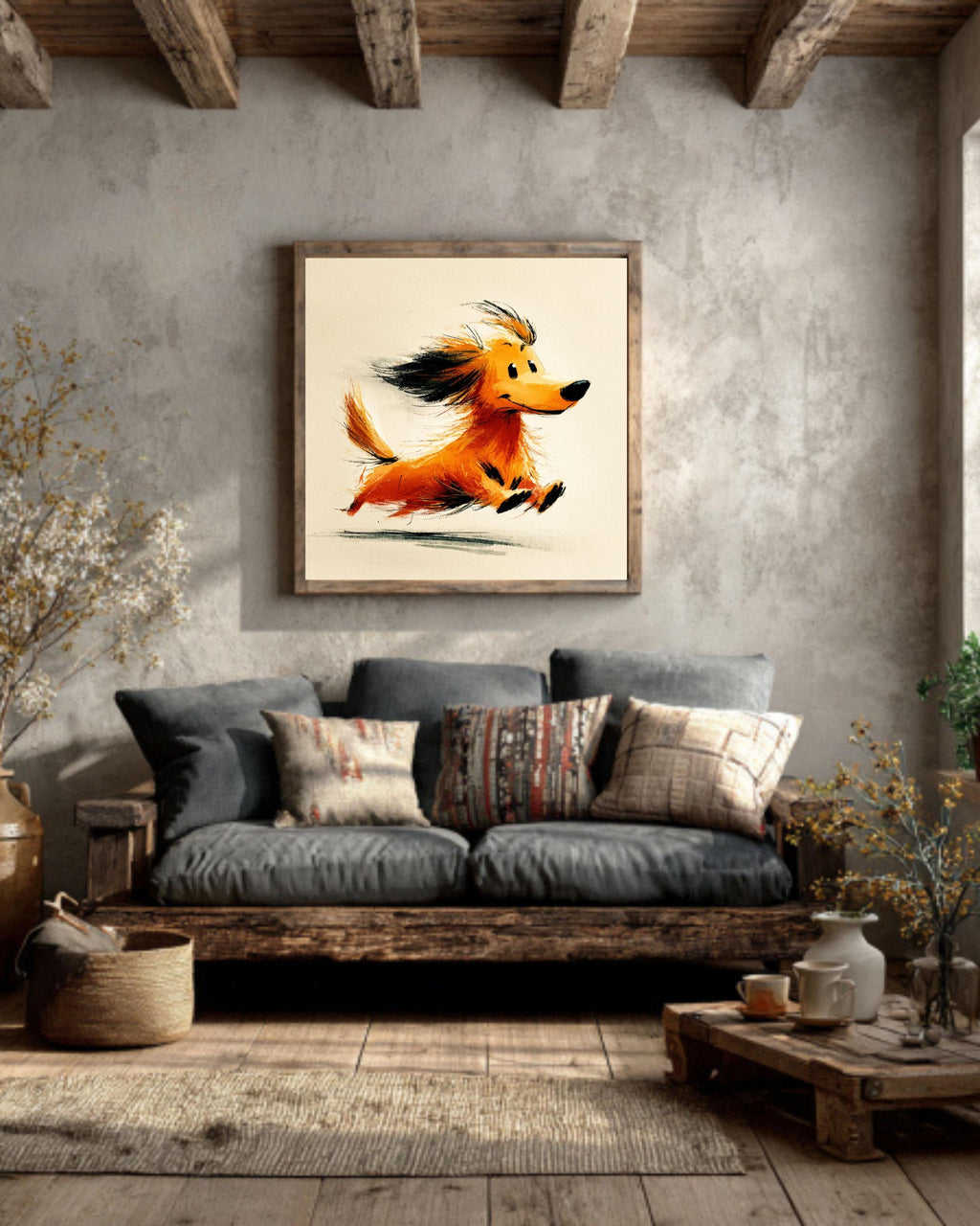 Long-Haired Dachshund Canvas Print | Running Wiener Dog Portrait