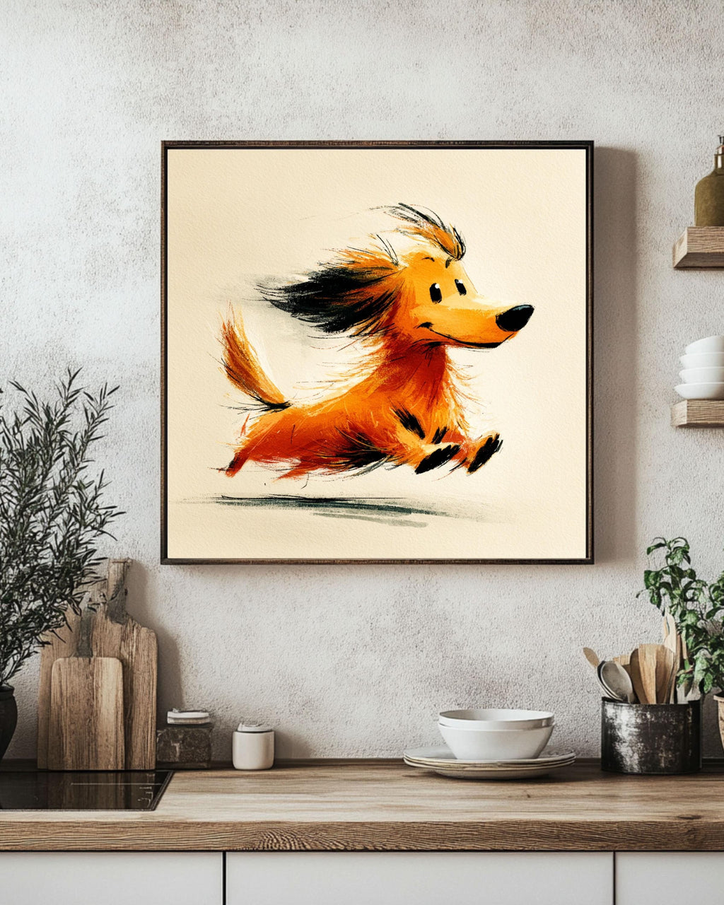 Long-Haired Dachshund Canvas Print | Running Wiener Dog Portrait