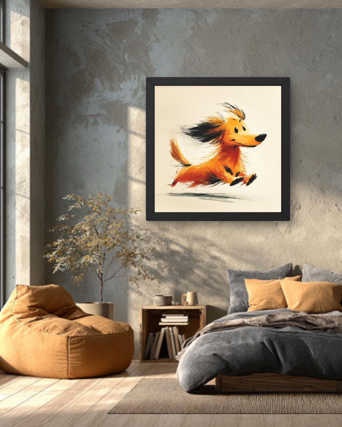 Long-Haired Dachshund Canvas Print | Running Wiener Dog Portrait