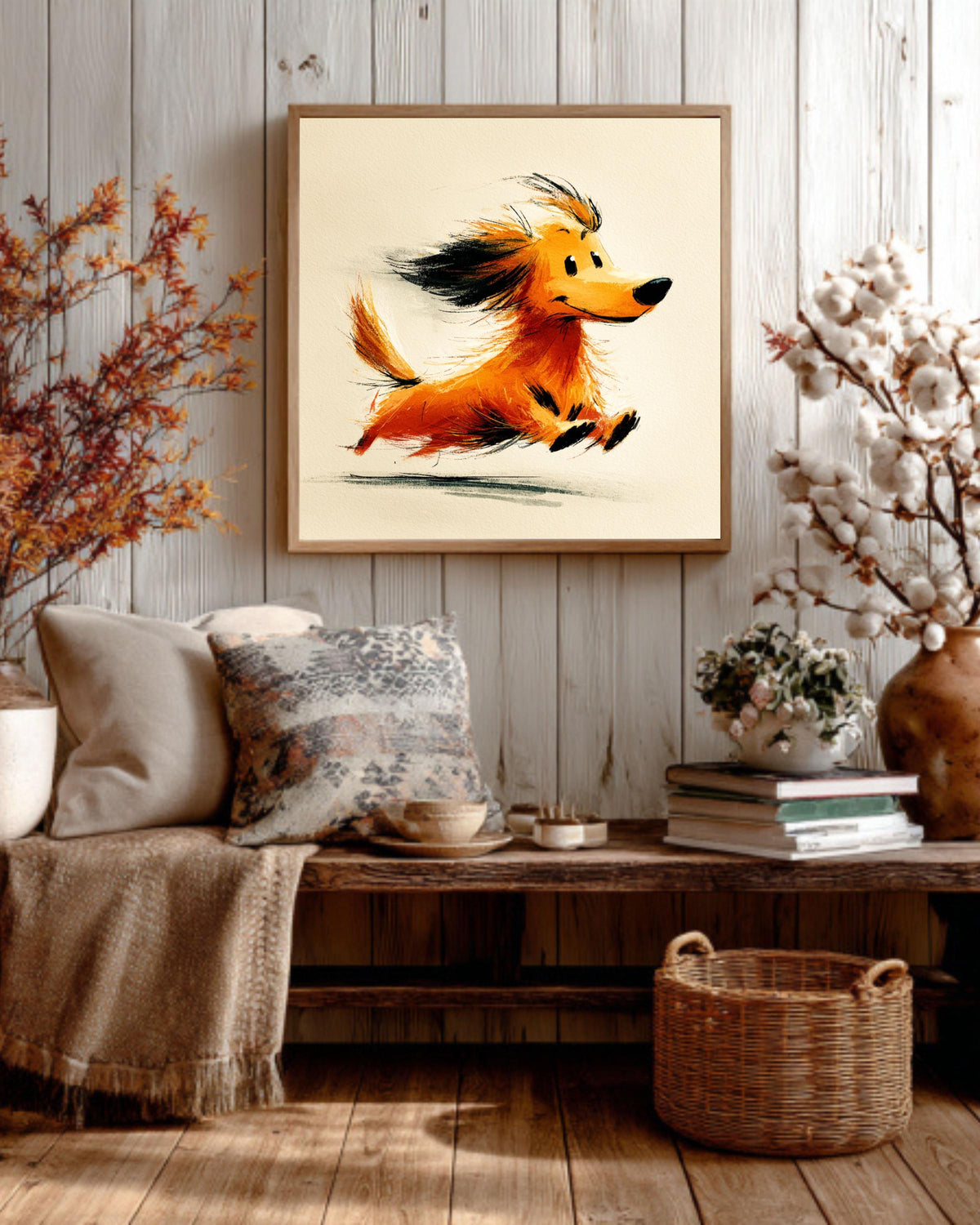 Long-Haired Dachshund Canvas Print | Running Wiener Dog Portrait