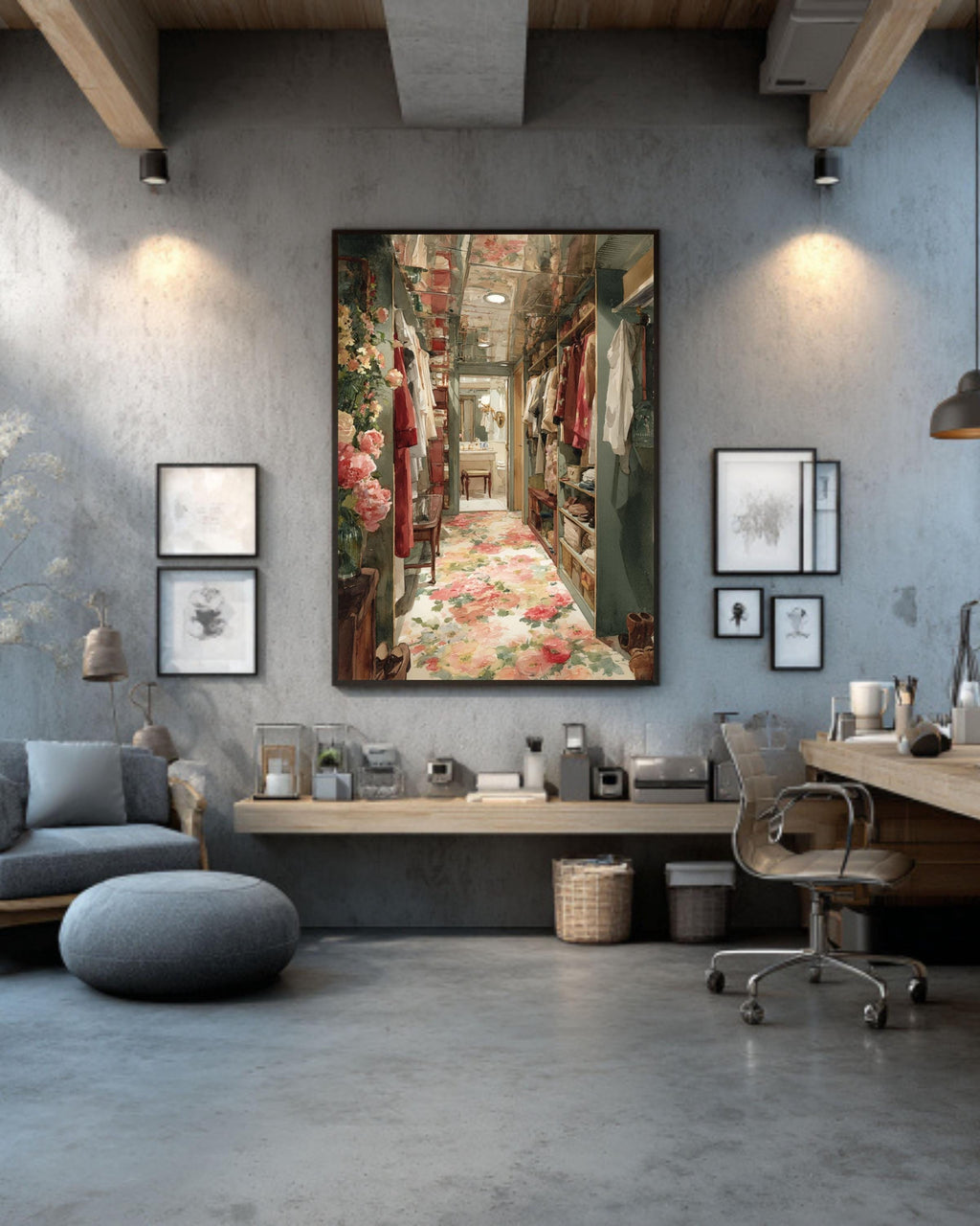 Glamorous Walk-In Closet Canvas Art: Watercolor Fashion Interior Print