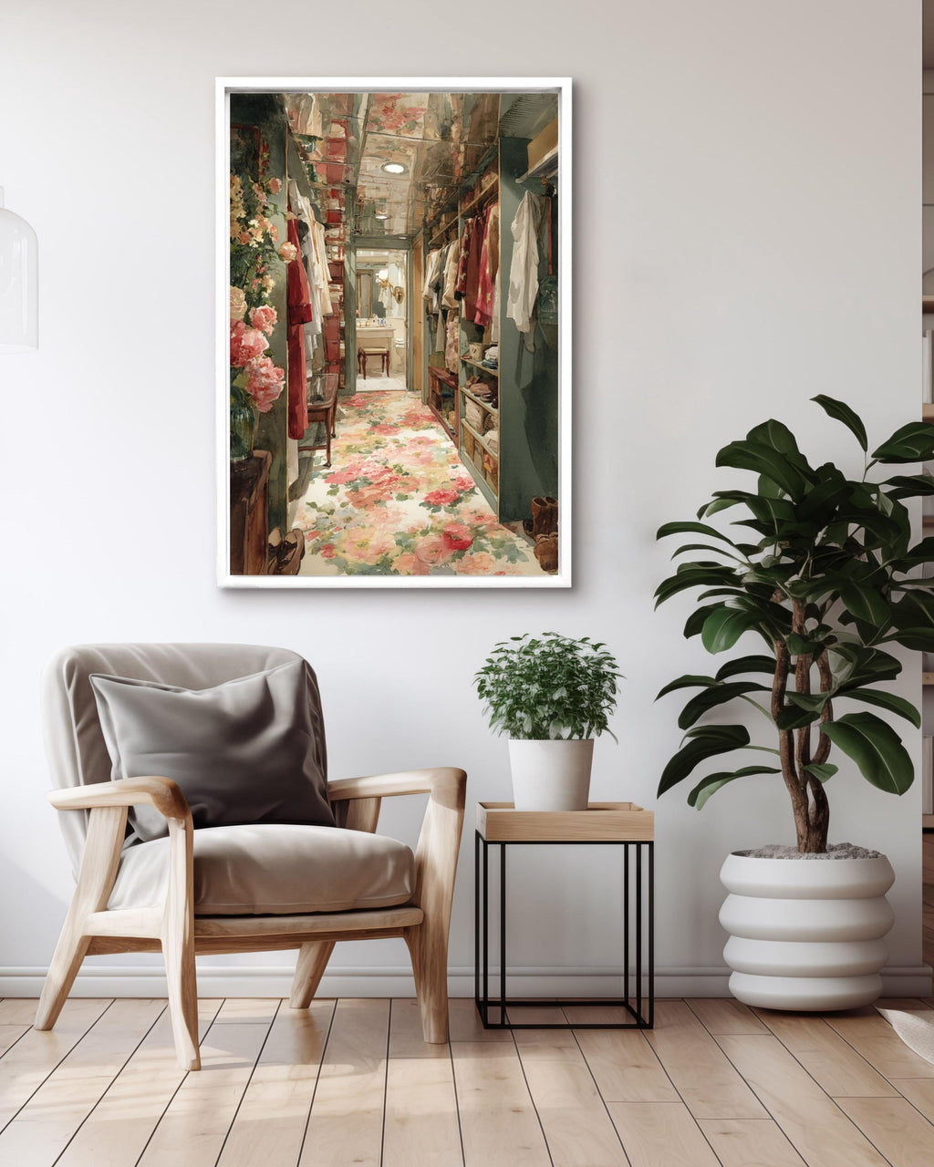 Glamorous Walk-In Closet Canvas Art: Watercolor Fashion Interior Print
