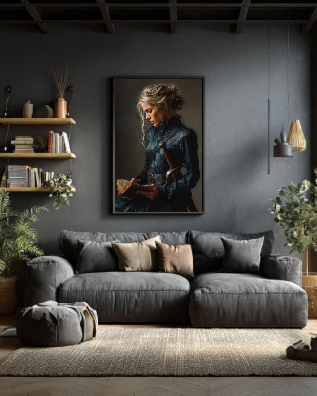 Female Warrior Canvas Art: Dark Academia Medieval Portrait
