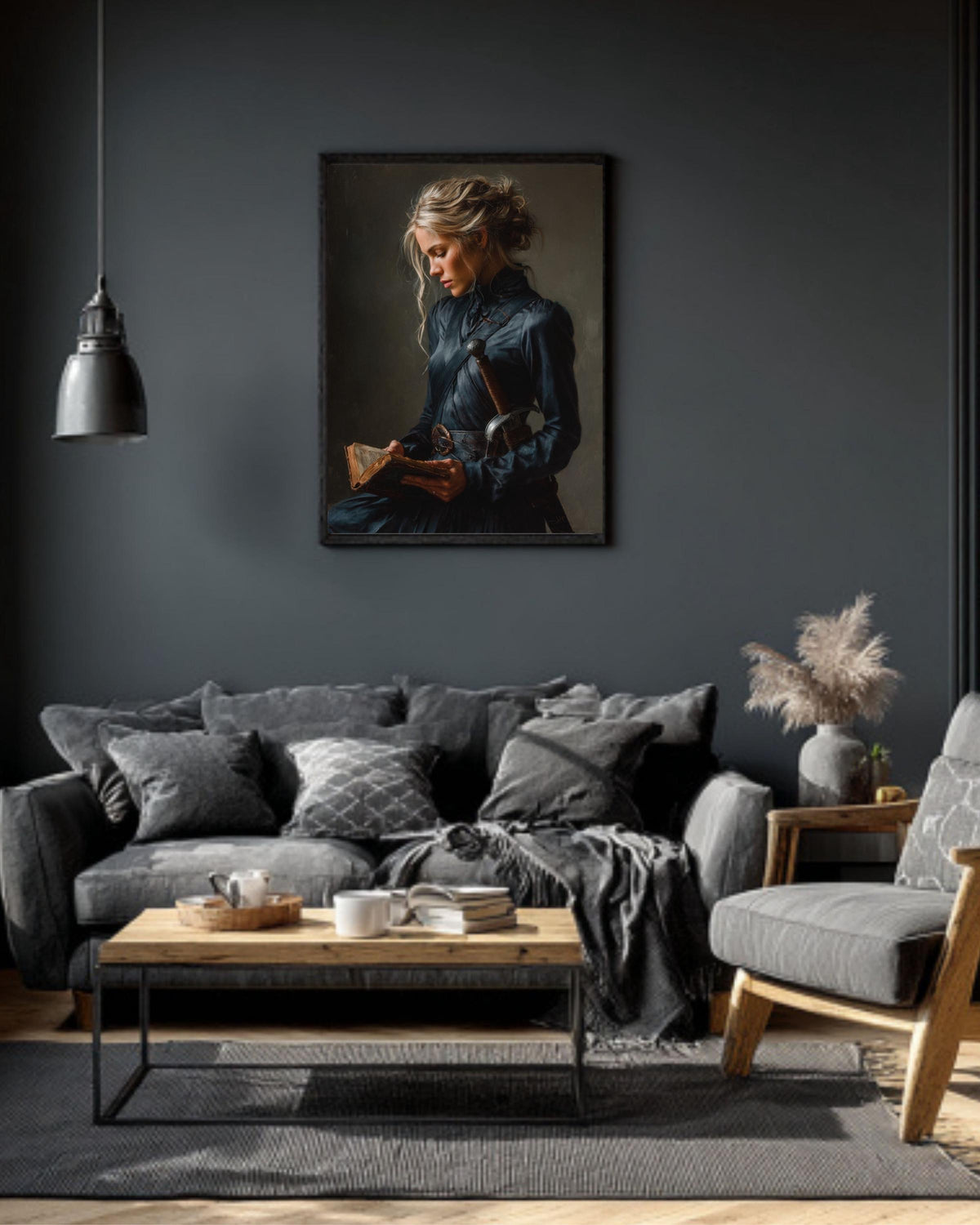 Female Warrior Canvas Art: Dark Academia Medieval Portrait