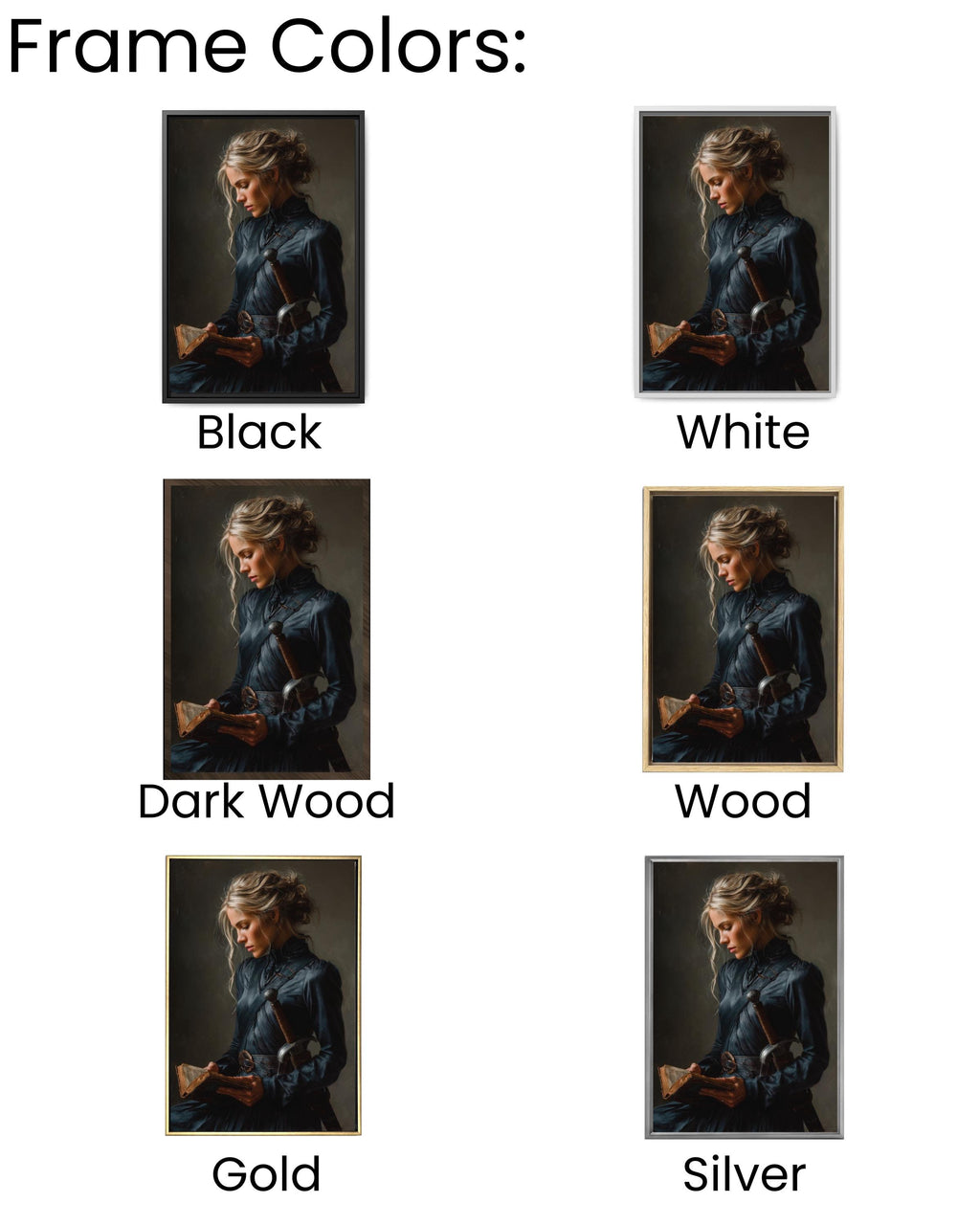 Female Warrior Canvas Art: Dark Academia Medieval Portrait