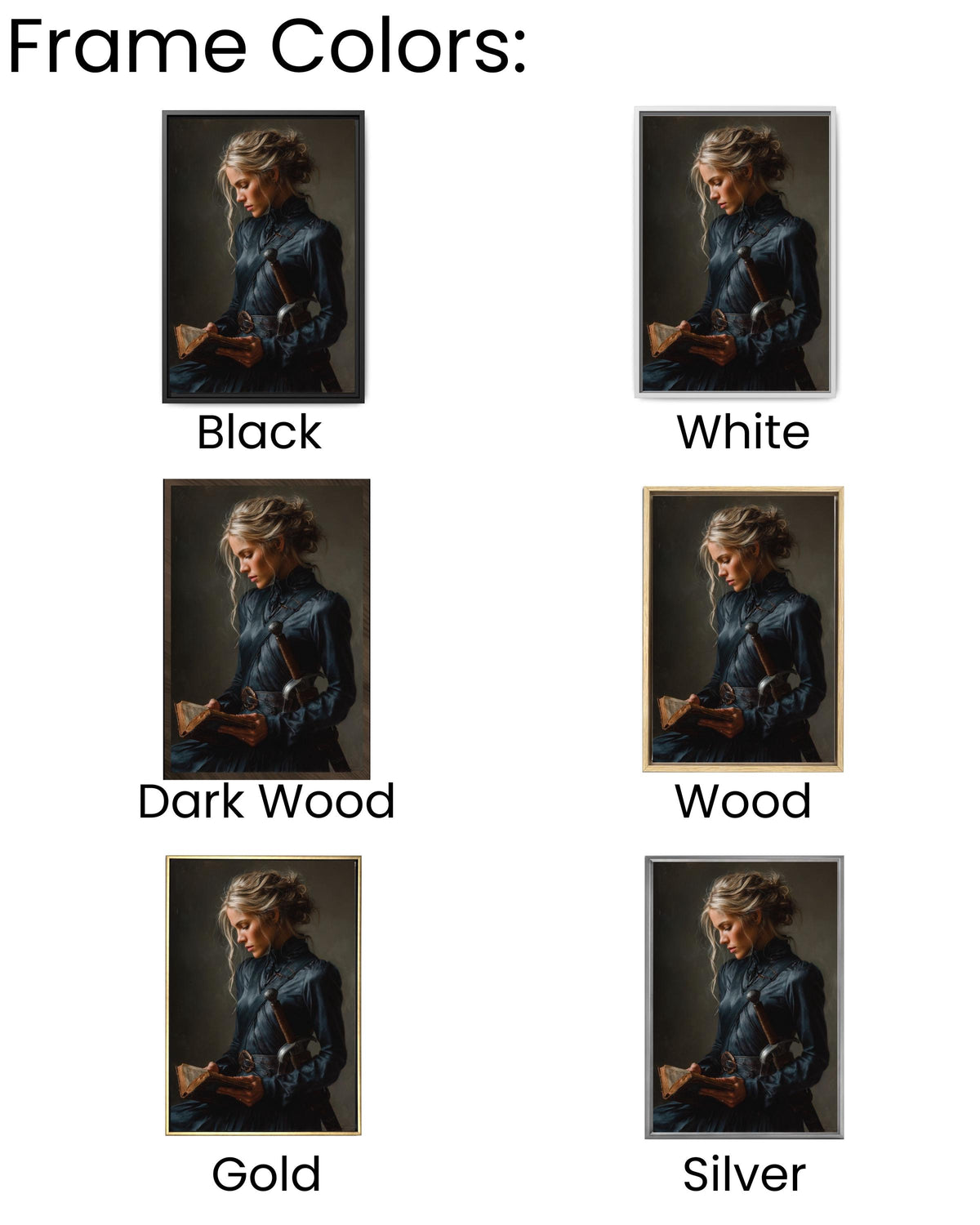 Female Warrior Canvas Art: Dark Academia Medieval Portrait