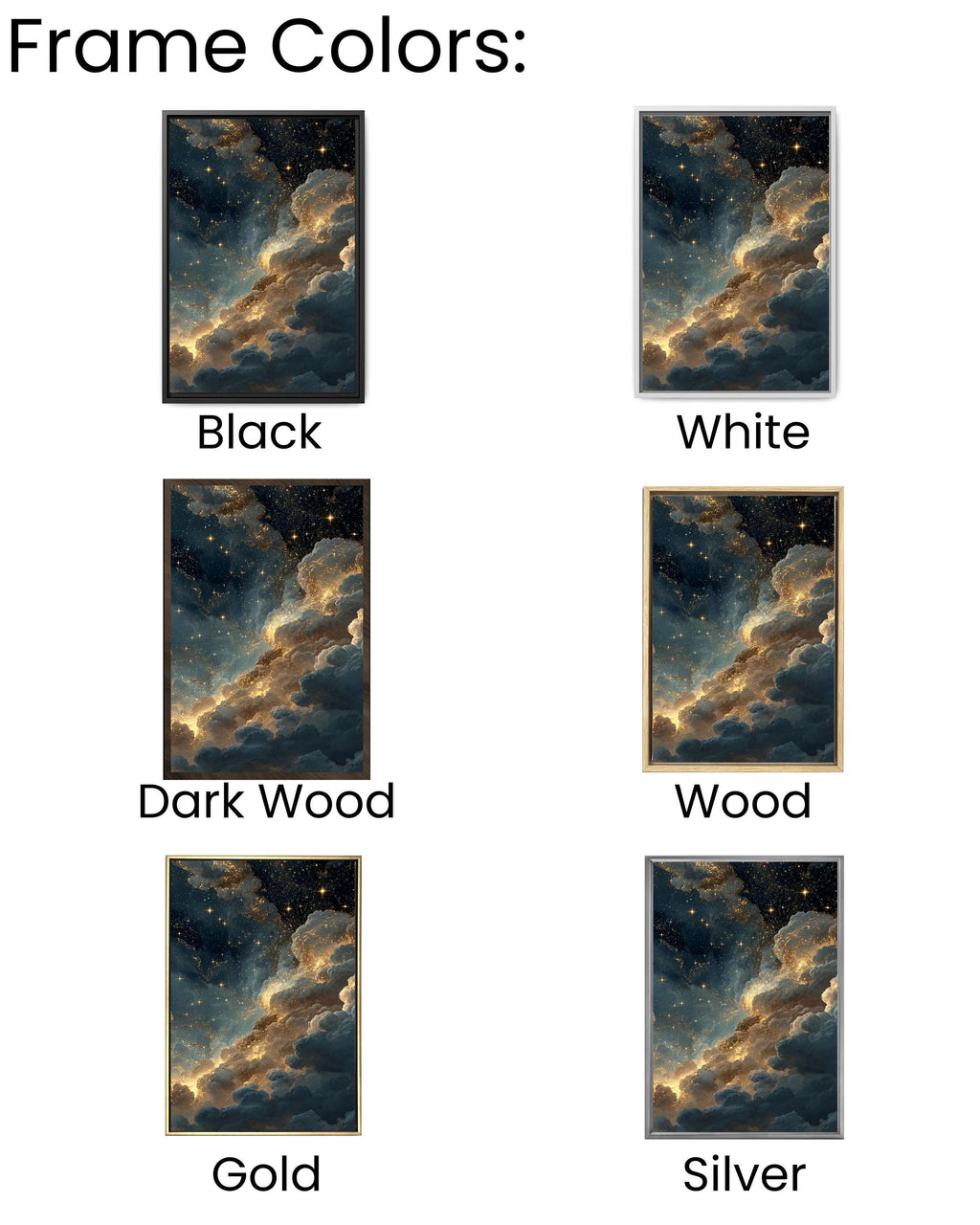 Starry Night Sky Canvas Art: Golden Cloudscape Galaxy Print