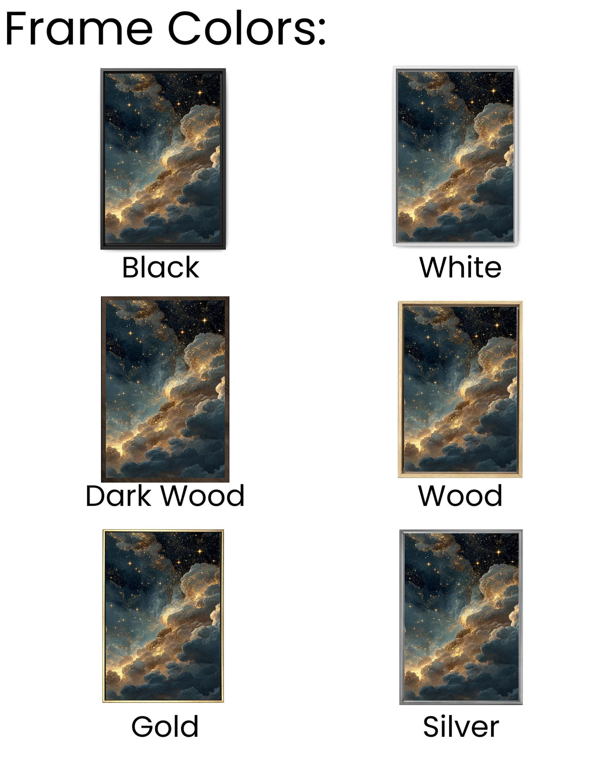 Starry Night Sky Canvas Art: Golden Cloudscape Galaxy Print