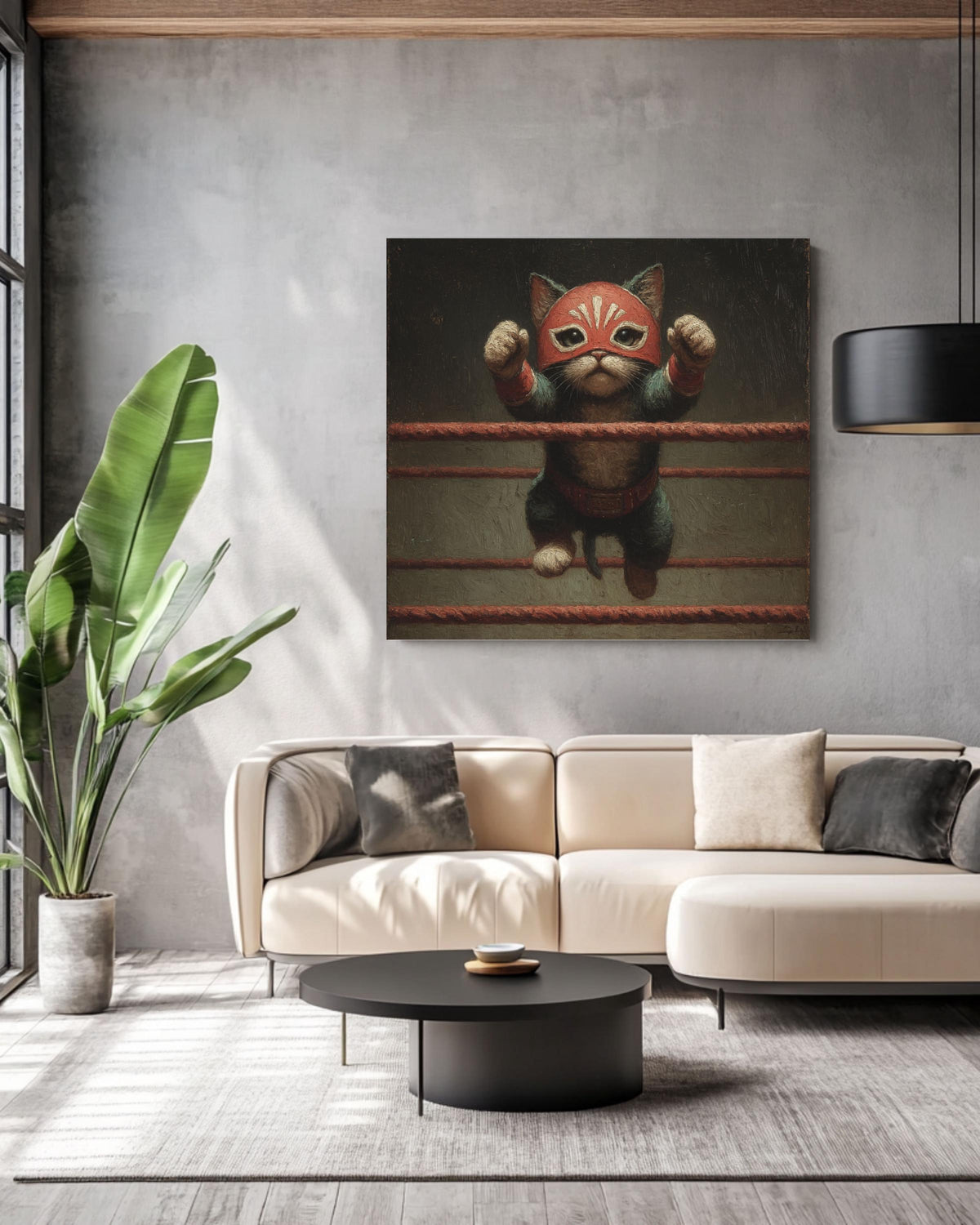 Lucha Libre Cat Canvas Art: Funny Vintage-Style Wrestling Portrait