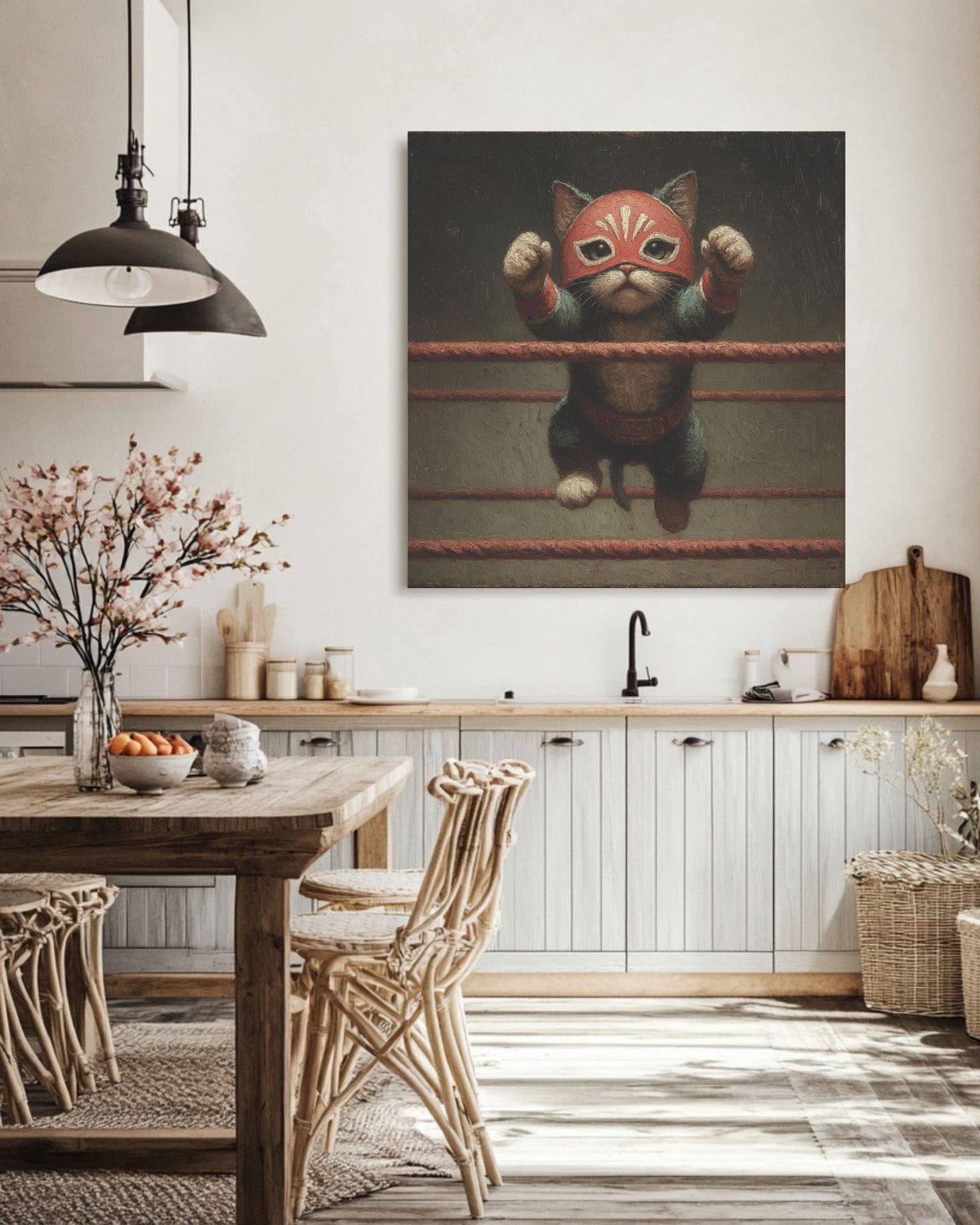 Lucha Libre Cat Canvas Art: Funny Vintage-Style Wrestling Portrait