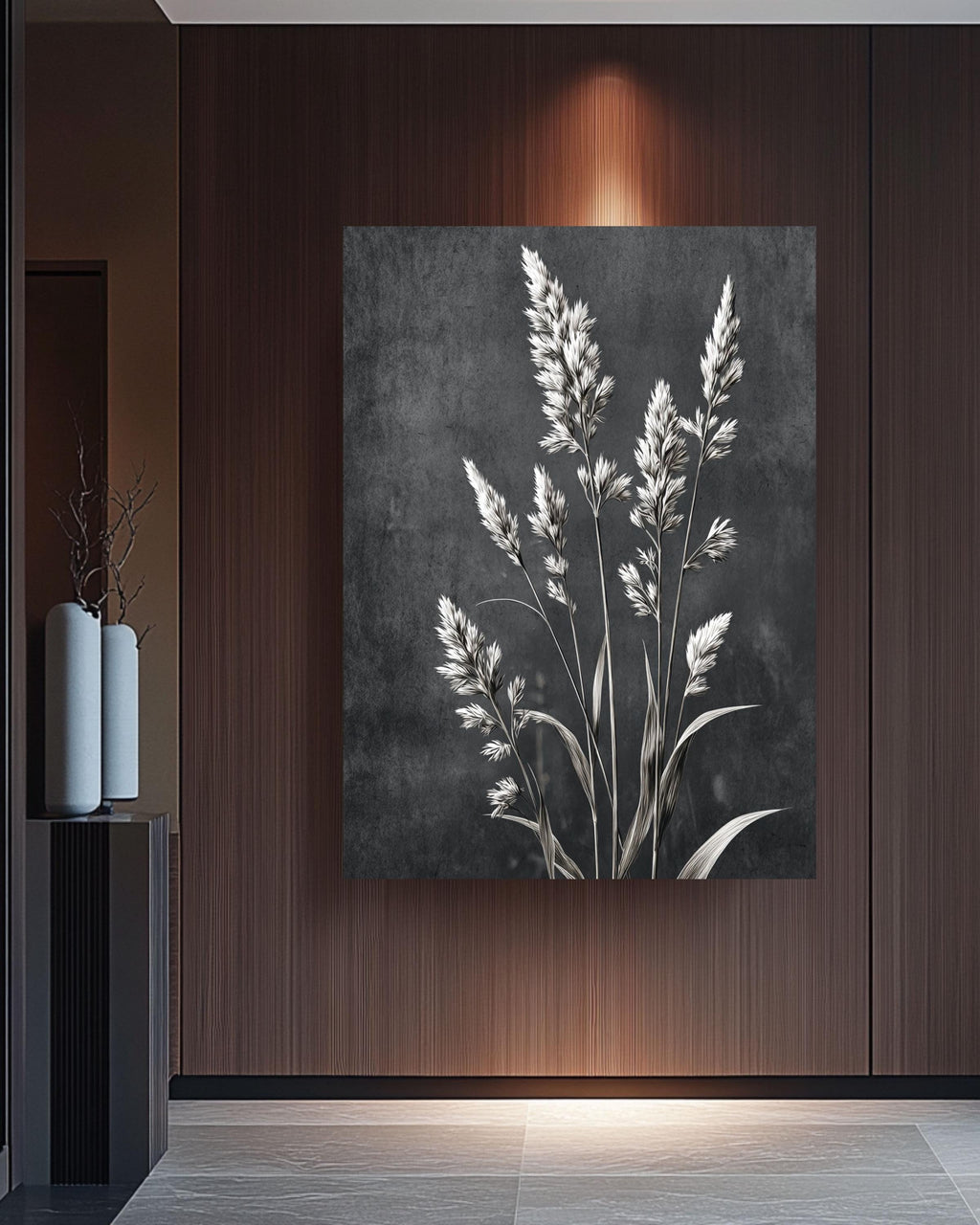 Black and White Tall Grass Canvas Print: Minimalist Floral Wall Art