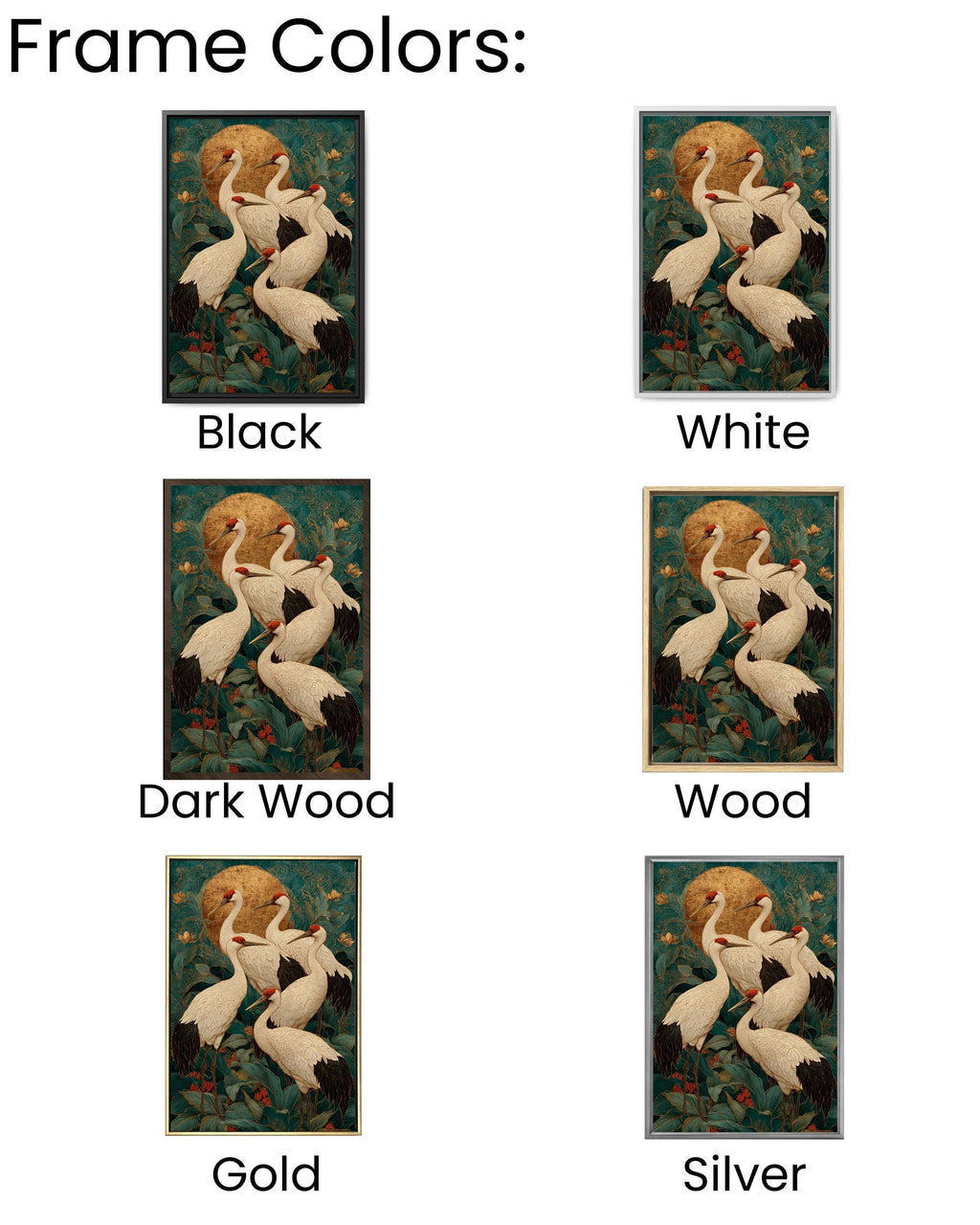 Japanese Crane Canvas Art: Teal Gold Ukiyo-e Print