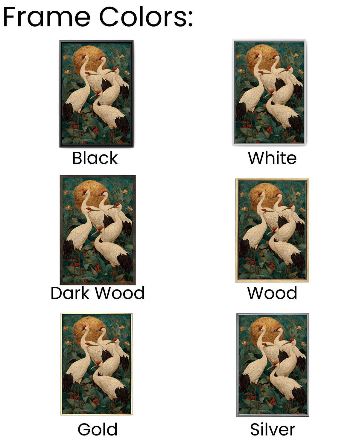 Japanese Crane Canvas Art: Teal Gold Ukiyo-e Print