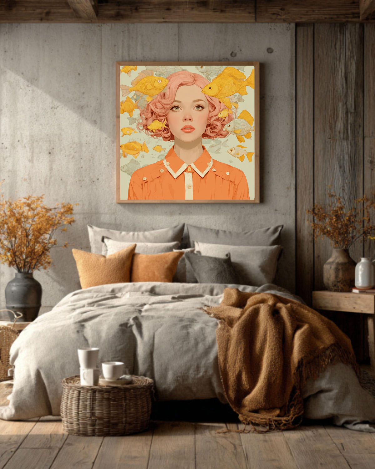 Pink Hair Girl Canvas Art Print, Surreal Pop Art, Gallery Wall Decor