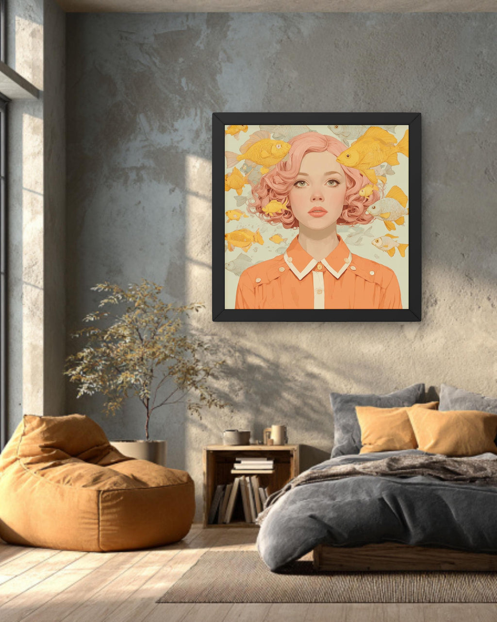 Pink Hair Girl Canvas Art Print, Surreal Pop Art, Gallery Wall Decor