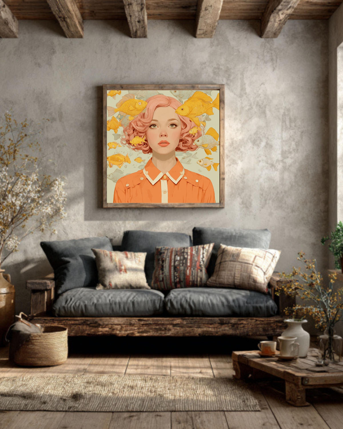 Pink Hair Girl Canvas Art Print, Surreal Pop Art, Gallery Wall Decor