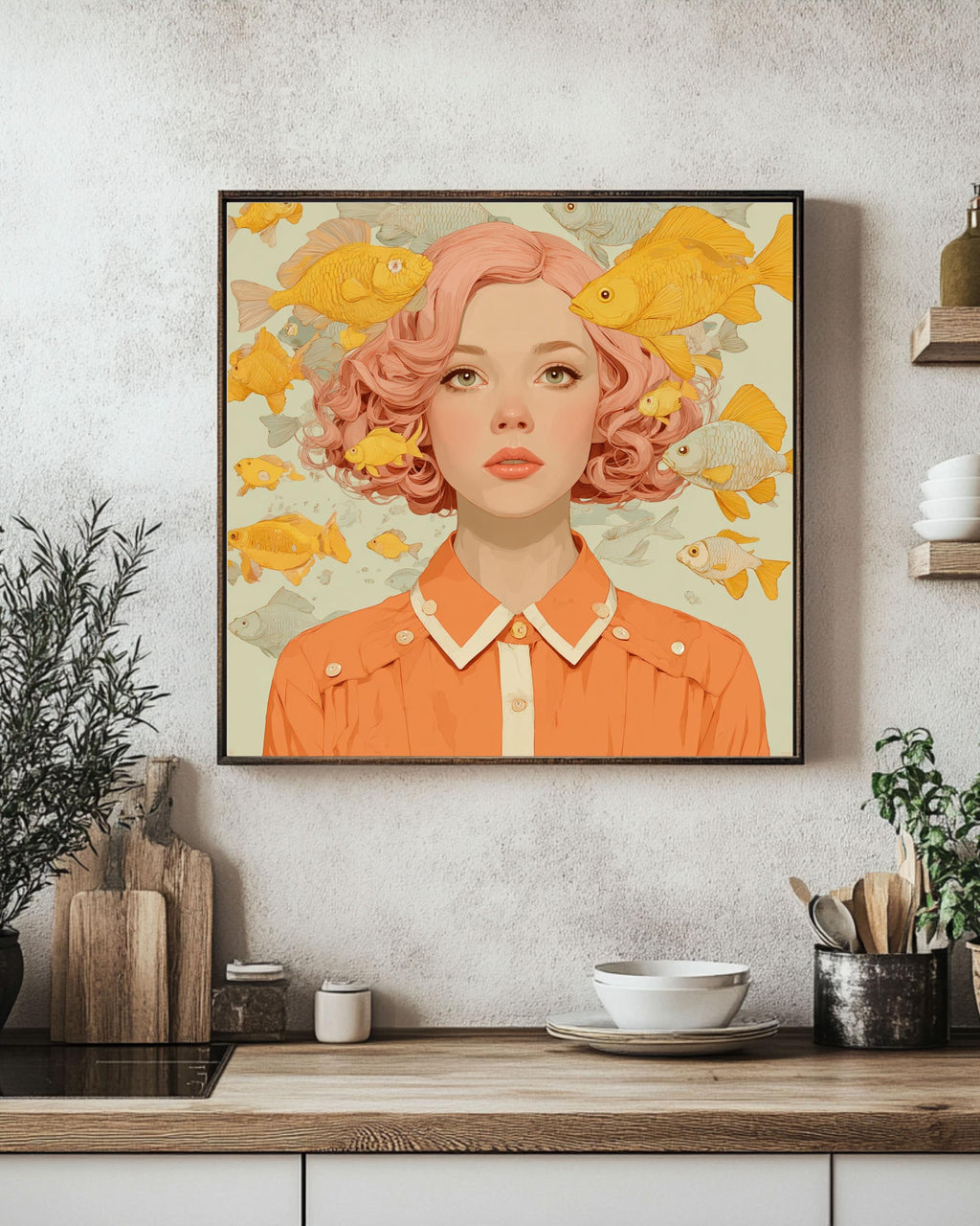 Pink Hair Girl Canvas Art Print, Surreal Pop Art, Gallery Wall Decor