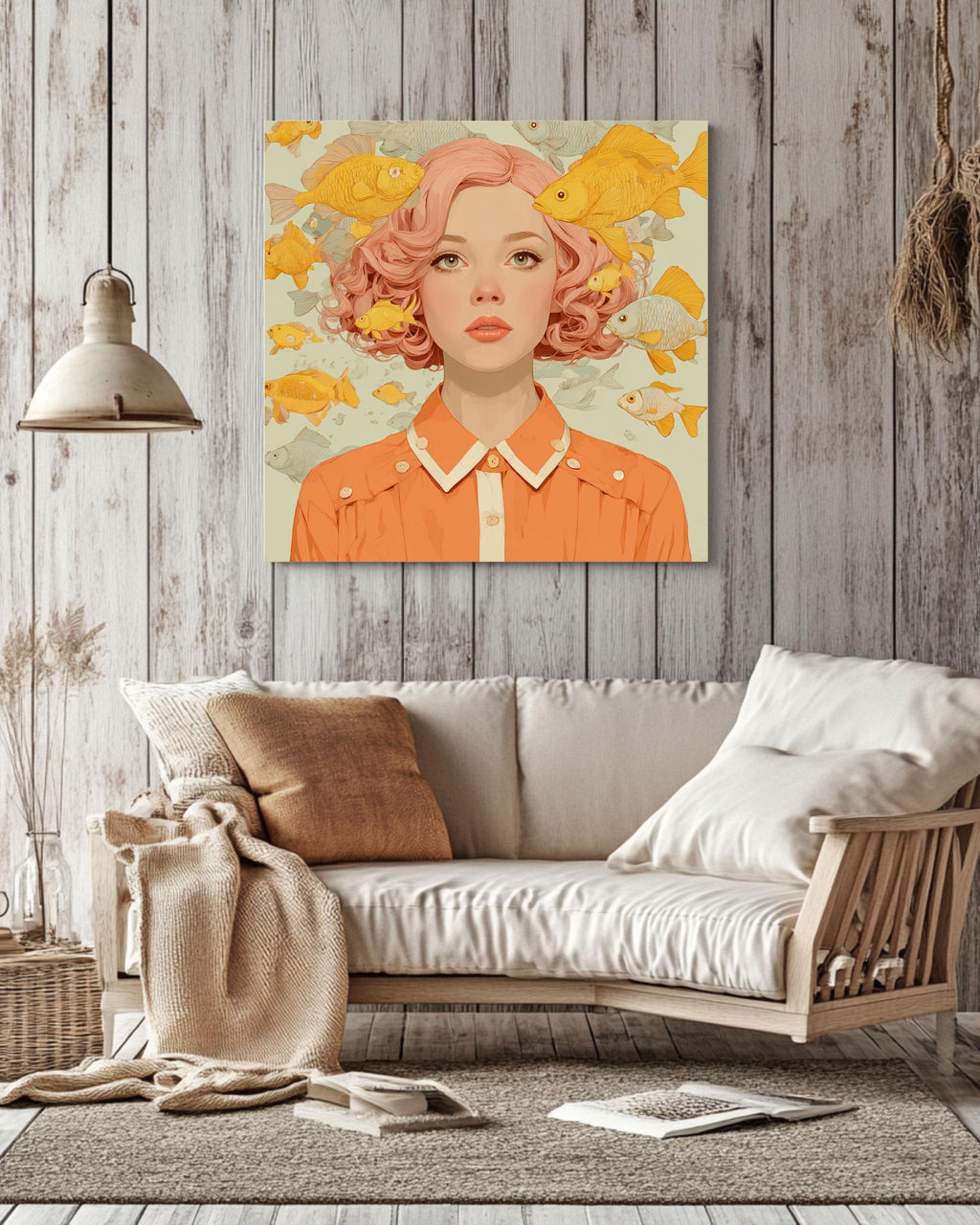 Pink Hair Girl Canvas Art Print, Surreal Pop Art, Gallery Wall Decor