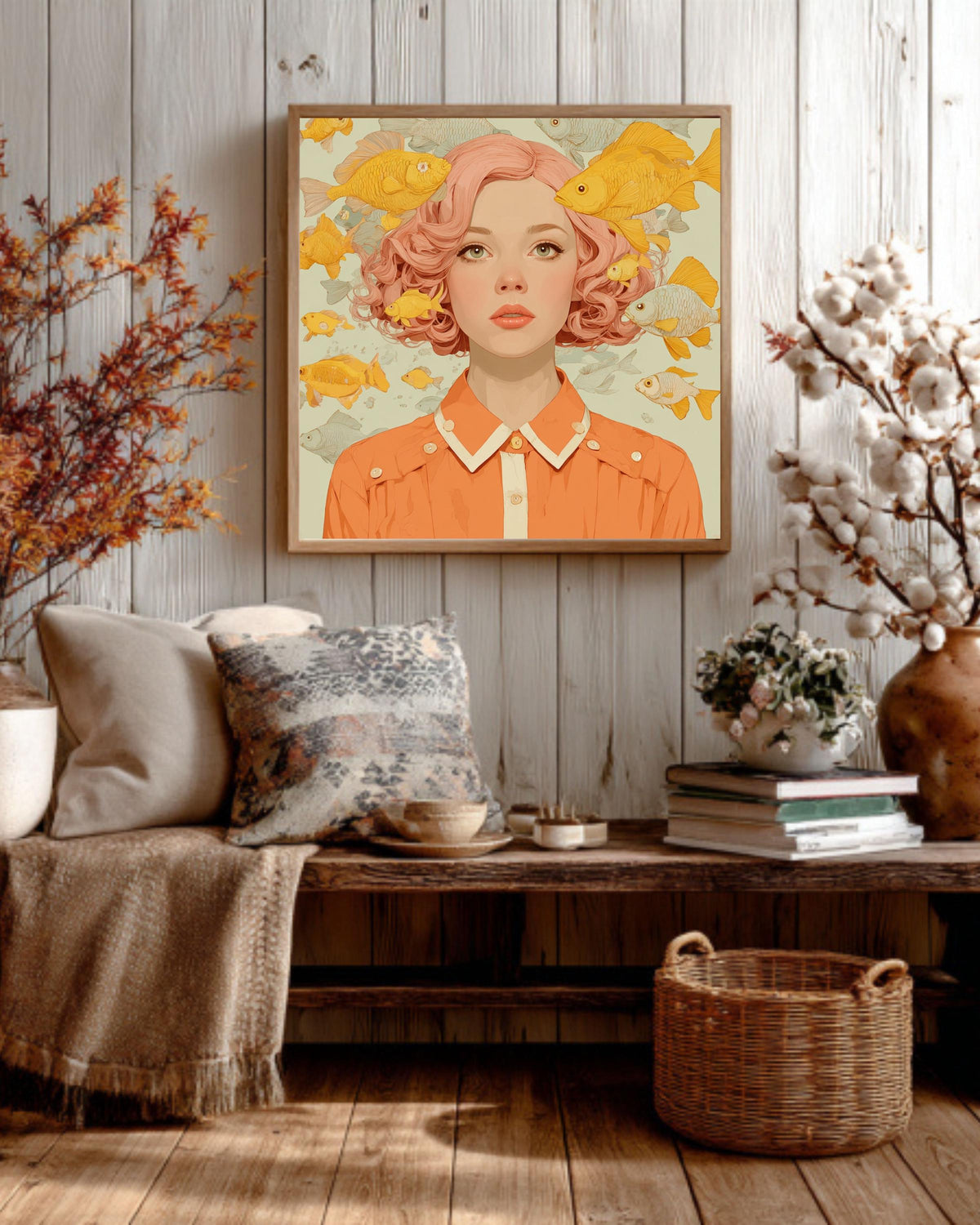 Pink Hair Girl Canvas Art Print, Surreal Pop Art, Gallery Wall Decor