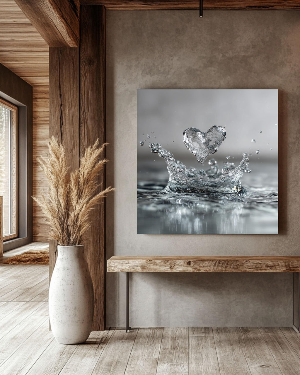 Water Heart Splash Canvas Print, Minimalist Bathroom Wall Art