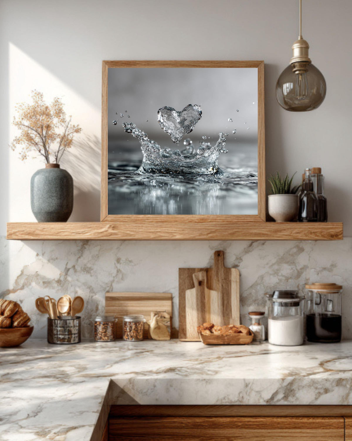 Water Heart Splash Canvas Print, Minimalist Bathroom Wall Art