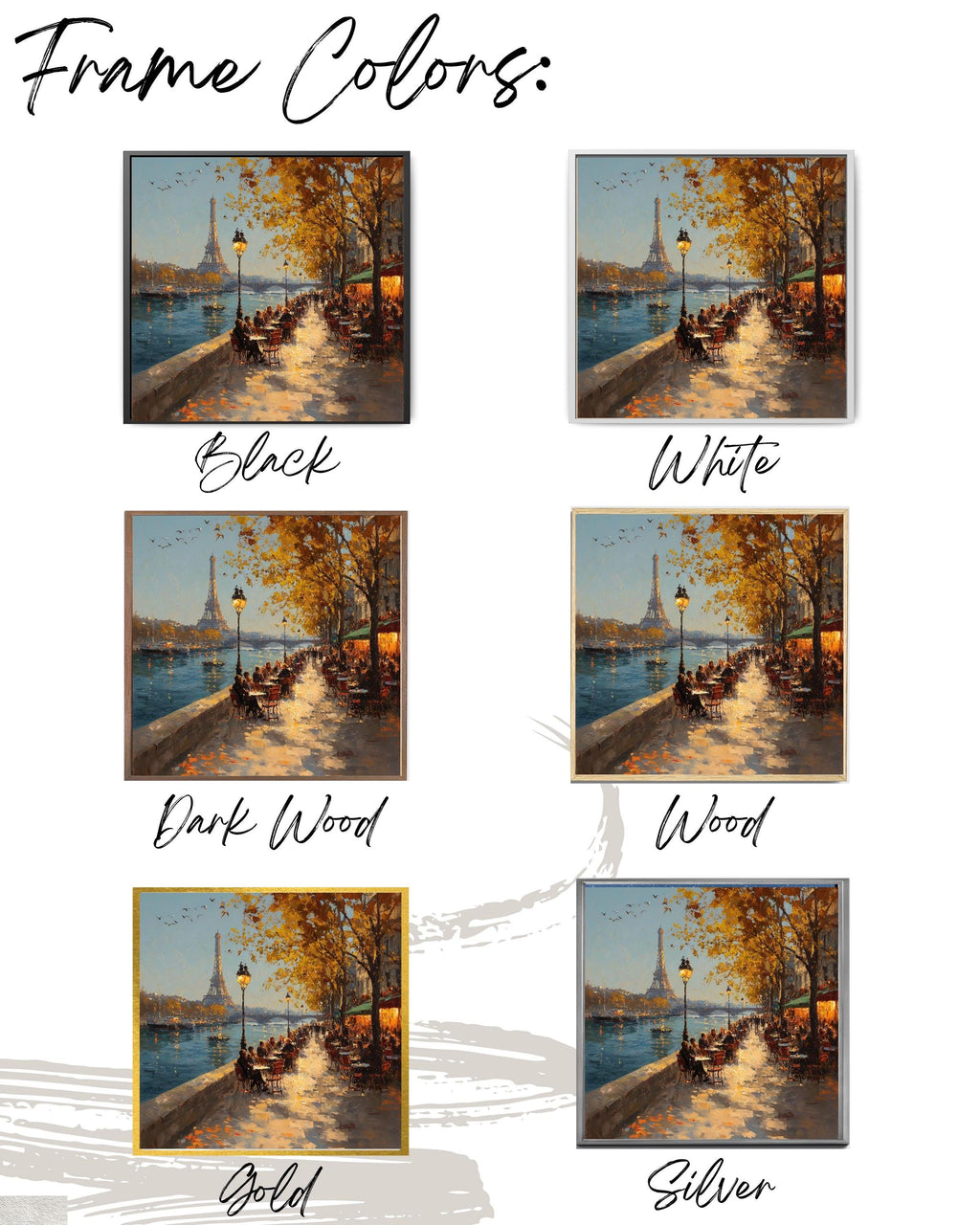 Paris Cafe Oil Painting, Autumn Seine River, Eiffel Tower Canvas Print