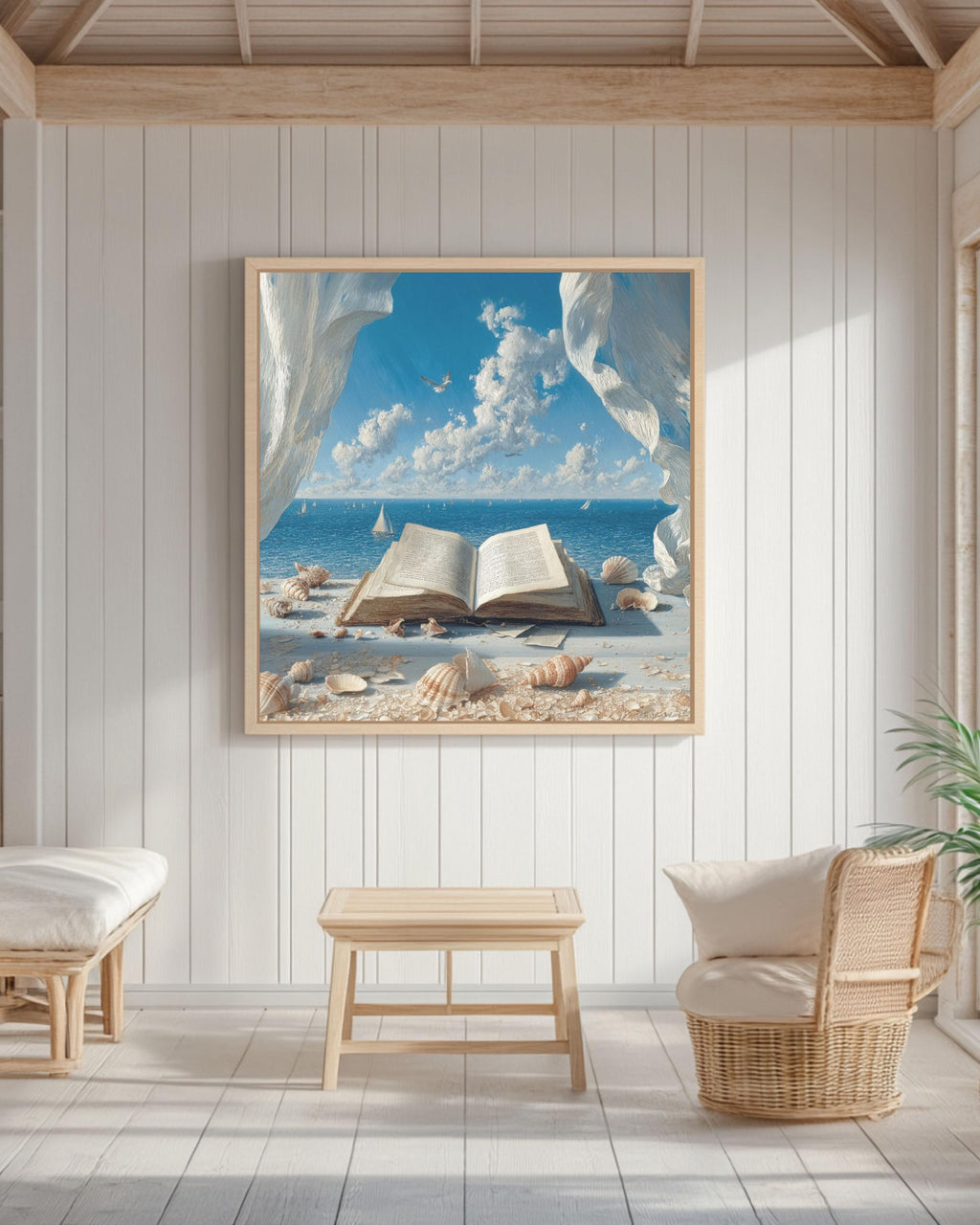 Open Book Ocean View Canvas Print: Coastal Seascape Wall Art