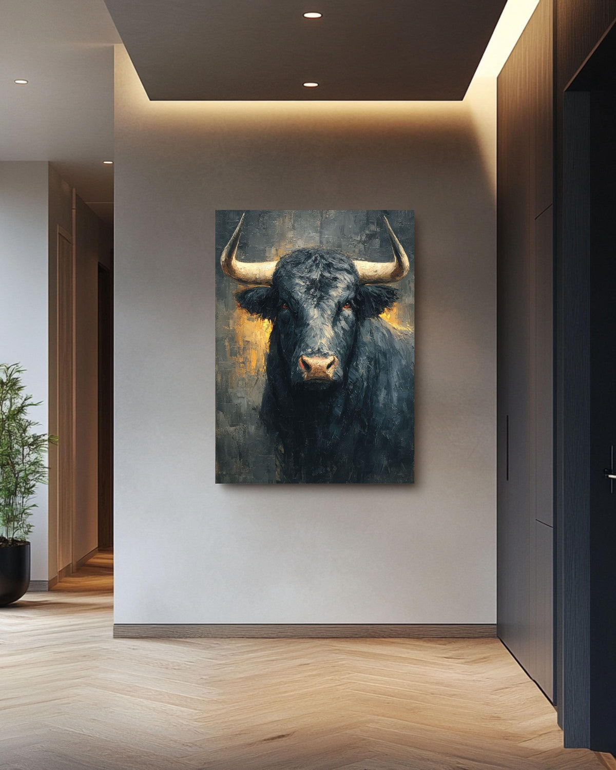 Black Bull Oil Painting Print: Rustic Farmhouse Wall Art