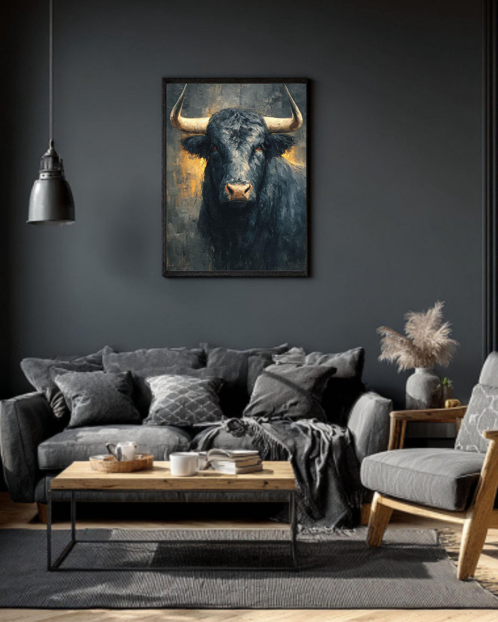 Black Bull Oil Painting Print: Rustic Farmhouse Wall Art