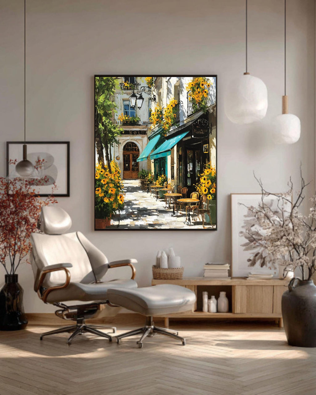 Paris Cafe Sunflower Oil Painting: Impressionist European Canvas Wall Art