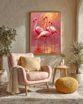 Pink Flamingo Oil Painting Print: Tropical Coastal Wall Decor