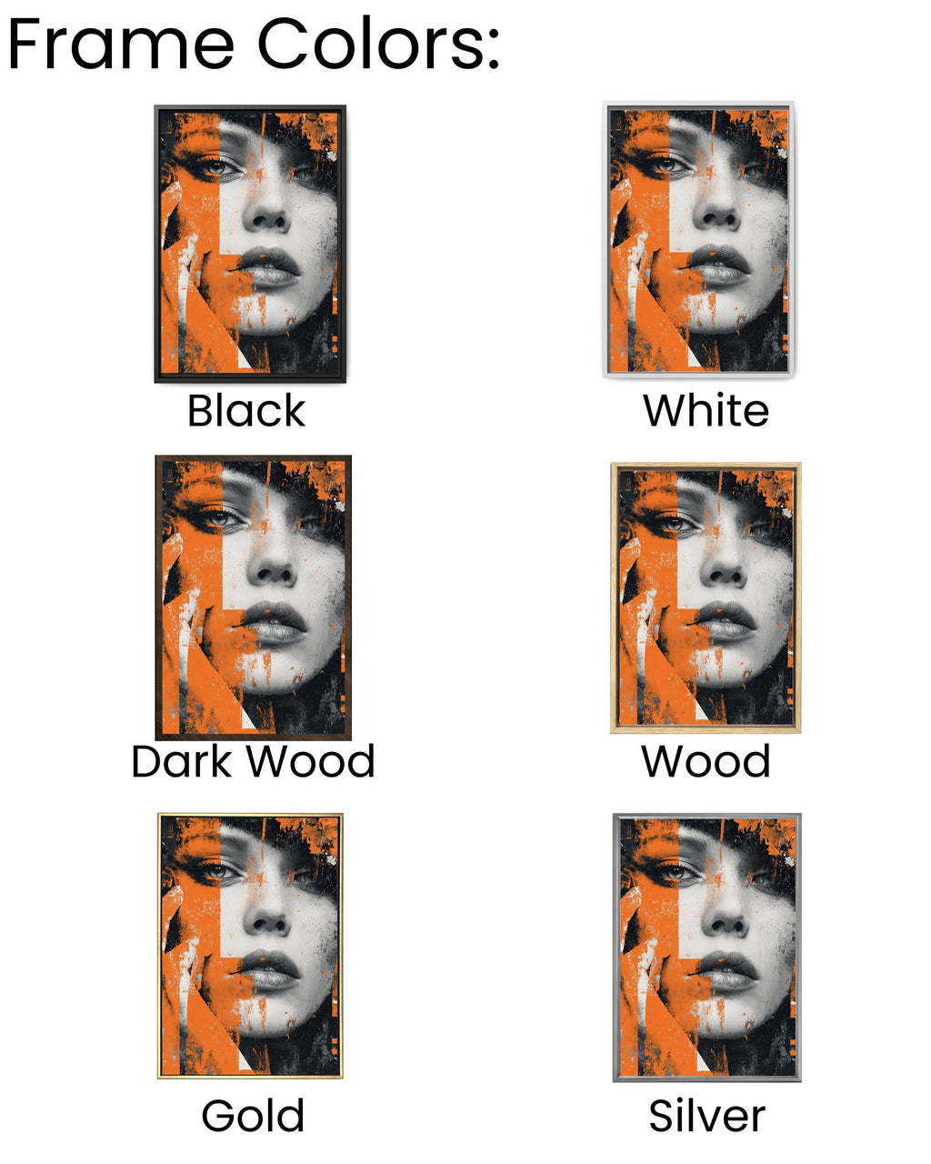 Abstract Female Portrait Print: Orange & Black Grunge Street Art