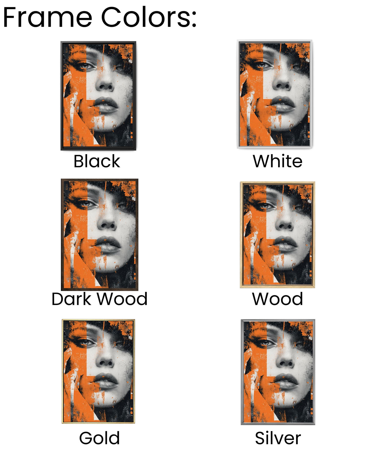 Abstract Female Portrait Print: Orange & Black Grunge Street Art