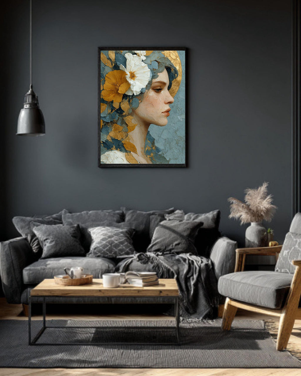 Floral Goddess Canvas Art: Gold Leaf, Neo-Classical Woman Portrait