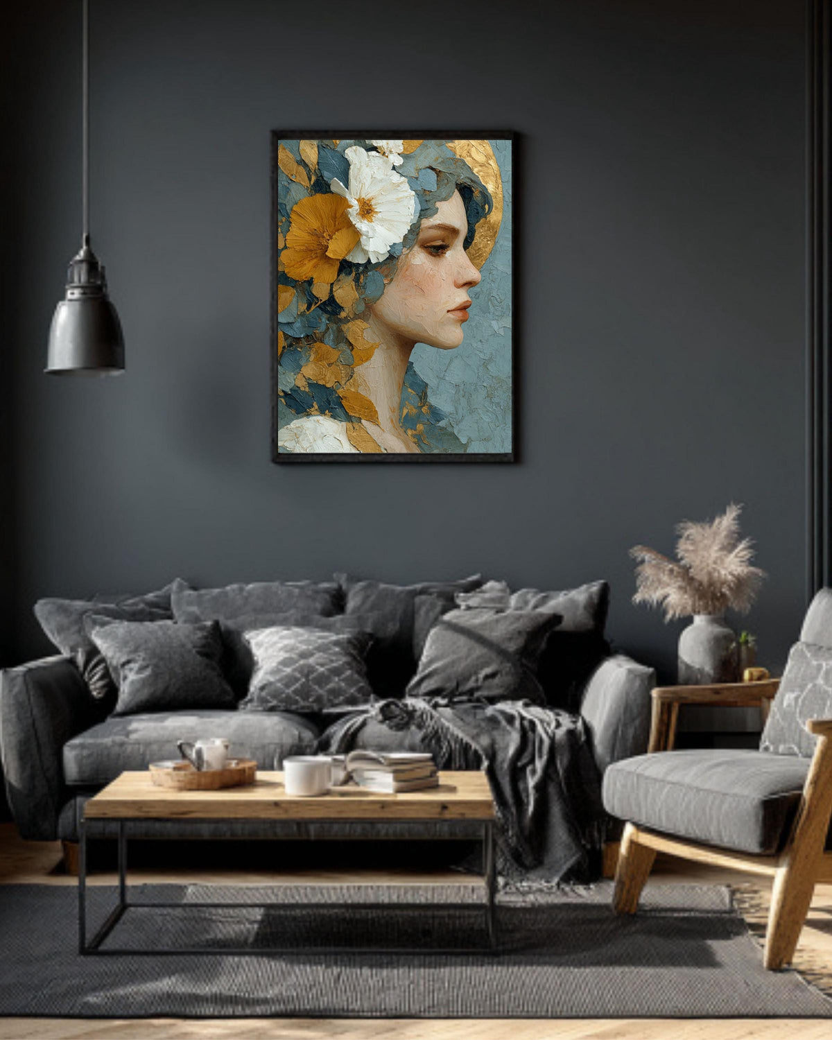 Floral Goddess Canvas Art: Gold Leaf, Neo-Classical Woman Portrait