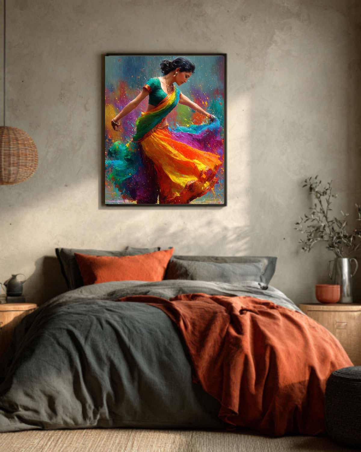 Bollywood Dancer Canvas Print: Vibrant Holi Colors, Indian Art