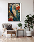 Peacock Stained Glass Canvas Print: Art Nouveau Floral Wall Decor