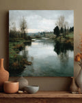 Tranquil River Canvas Print: Rustic Farmhouse Landscape Wall Art