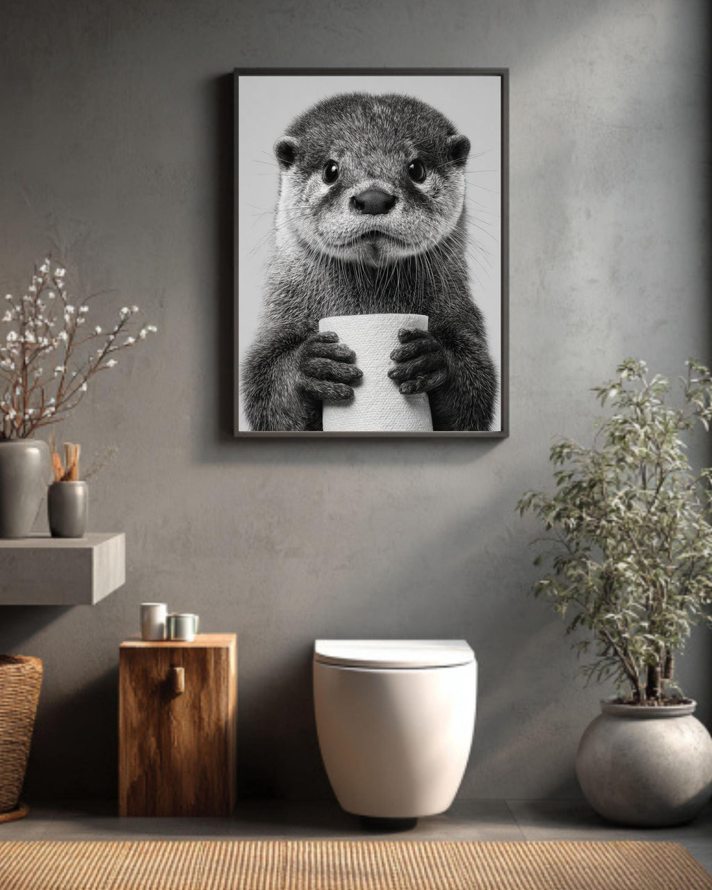 Playful Otter Bathroom Print, Coastal Wildlife Wall Art