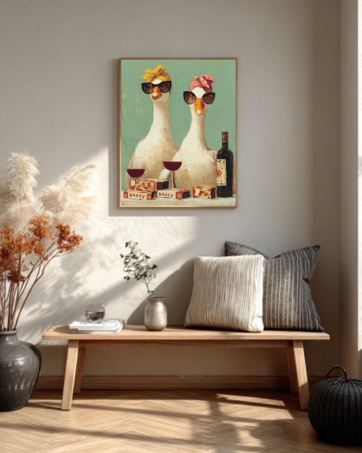 Funny Geese Art Print, Retro Kitchen Decor, Rustic Farmhouse Canvas