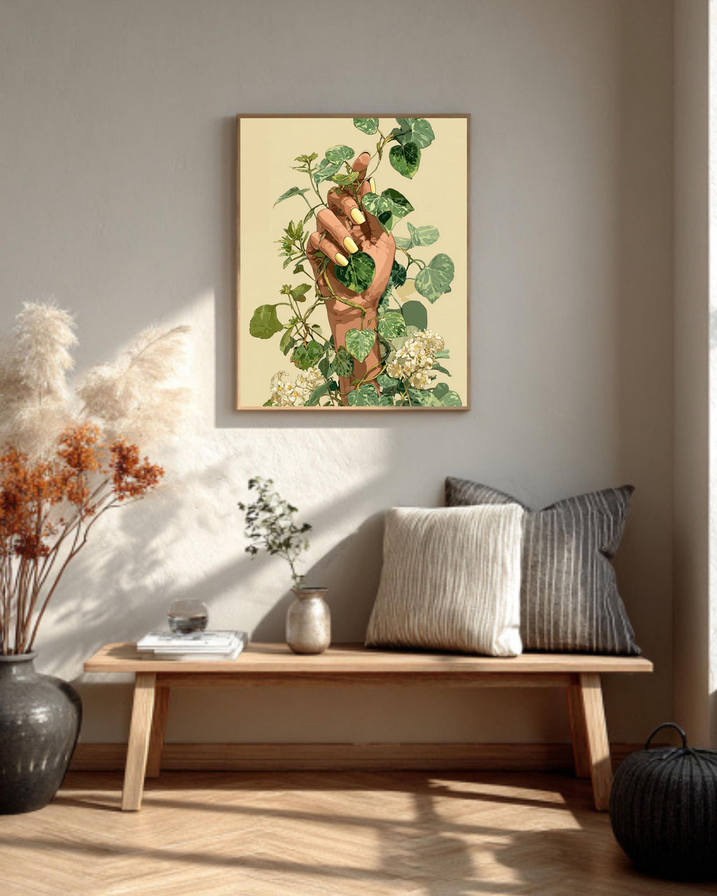 Green Vine Hand Art Print, Modern Botanical Illustration