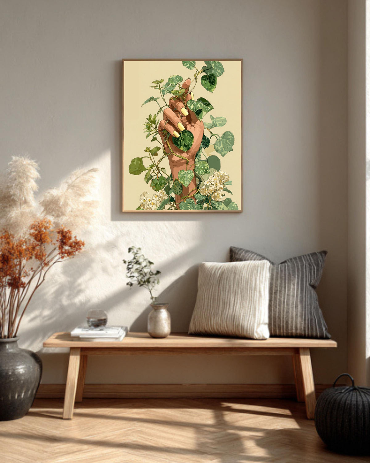 Green Vine Hand Art Print, Modern Botanical Illustration