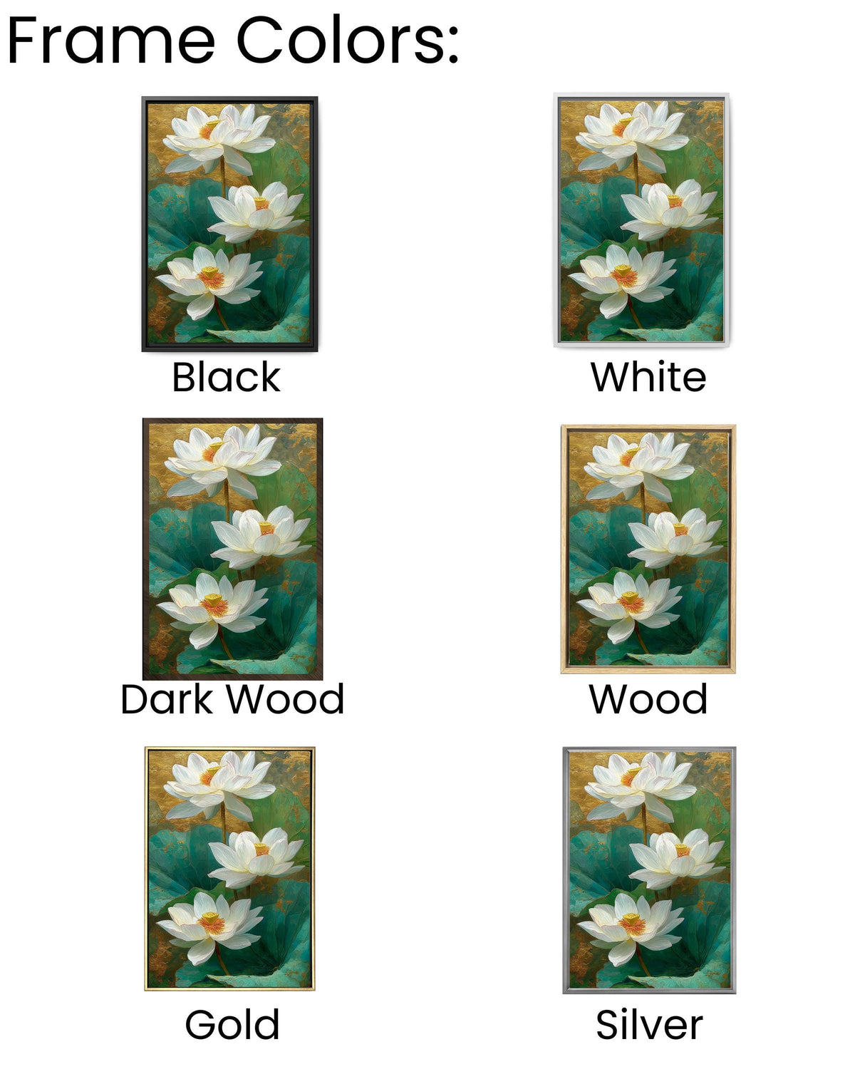 Gold White Lotus Canvas Art Print: Elegant Asian Floral Wall Decor