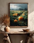 Vintage Pumpkin Field Oil Painting, Rustic Autumn Farmhouse Canvas Print