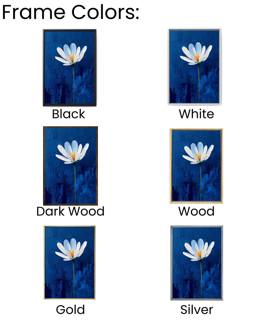White Flower on Blue Impasto Canvas, Minimalist Textured Floral Art