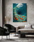 Koi Fish Vortex Canvas Print, Teal Japanese Asian Wall Art