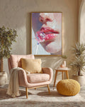 Impasto Pink Lips Lollipop Canvas Art: Modern Pop Painting