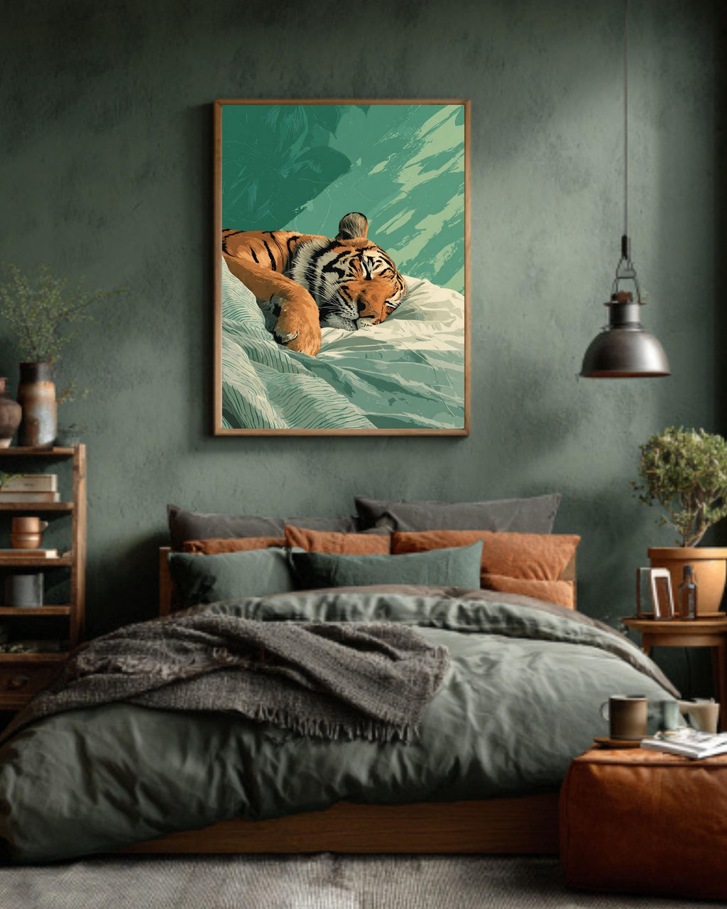 Japandi Sleeping Tiger Canvas Print | Minimalist Bedroom Wall Art