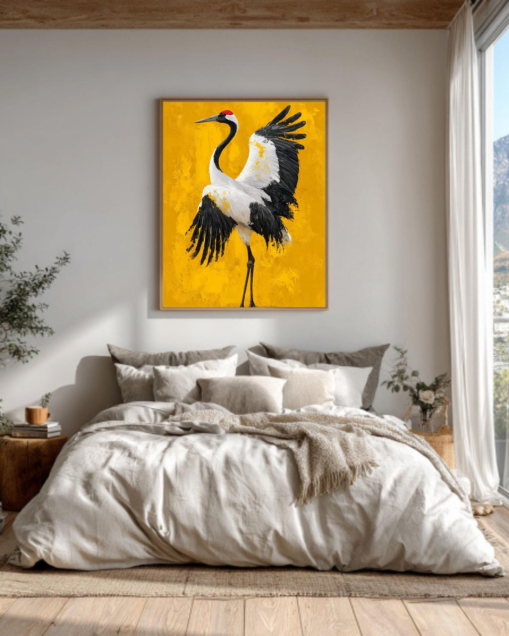 Red-Crowned Crane Canvas Art | Japanese Oil Painting Style